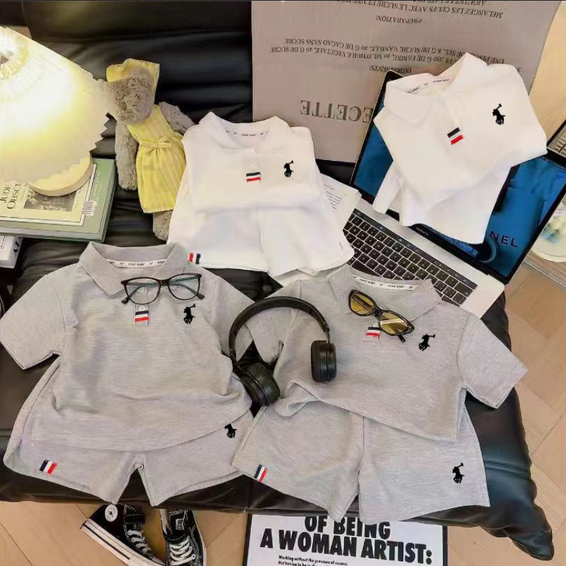 Children's Summer Medium Large Shorts Embroidery Sports Short Sleeve Children's Suit