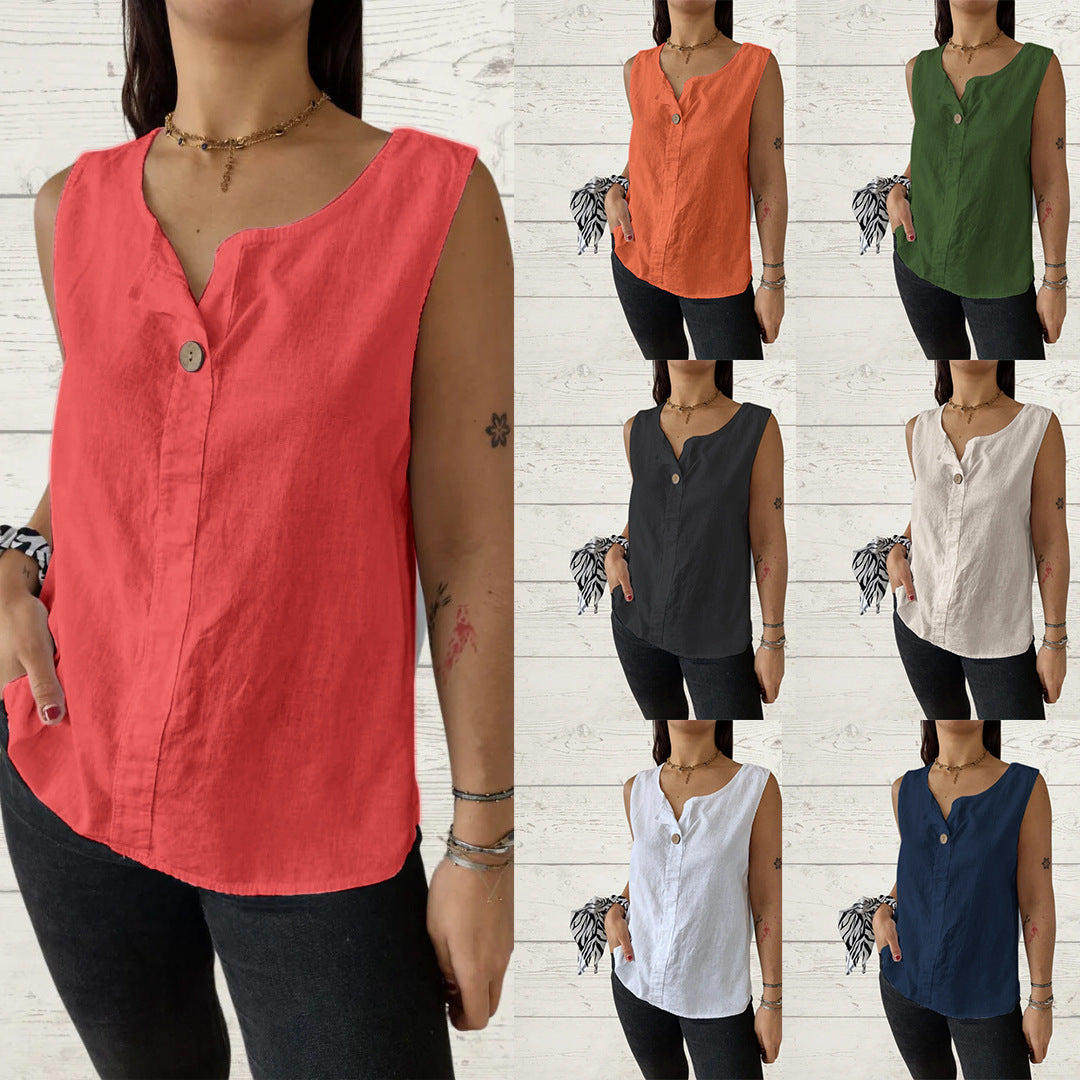 Women's Summer Loose Shirt Cotton Linen Button Small Vest/suspenders/tube Top