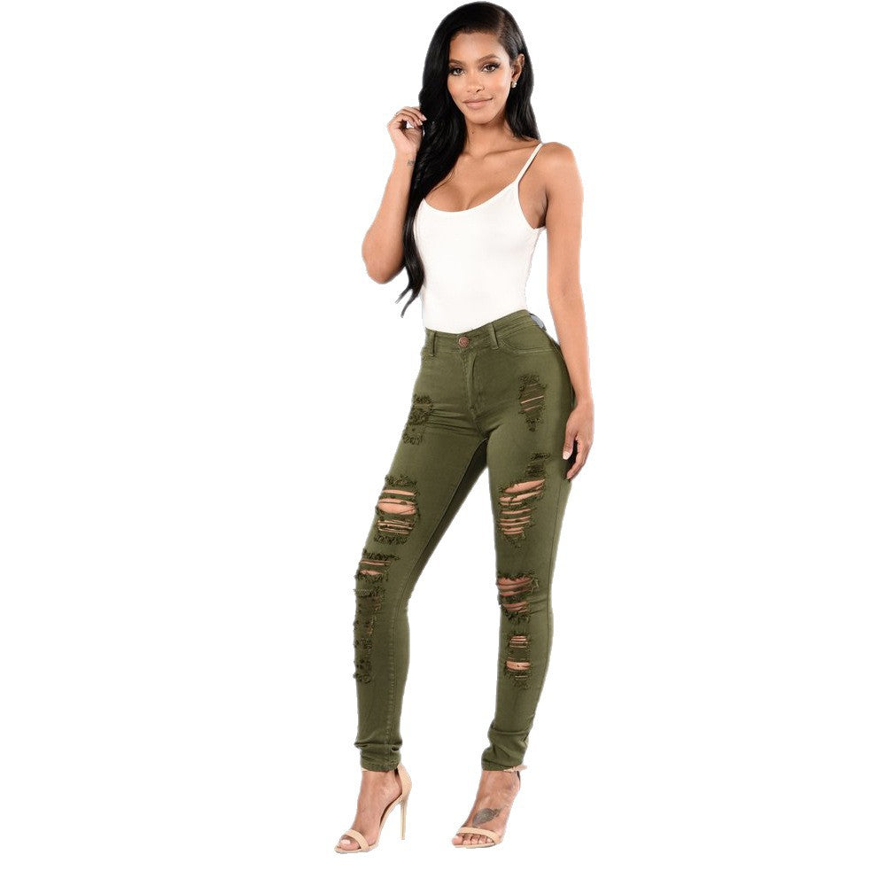 Women's Knee Ripped Slim Skinny Trousers Jeans