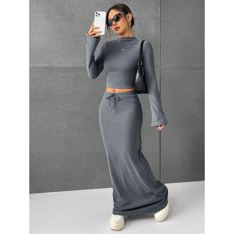 Elegant Women's Solid Color Long-sleeved Two-piece Fashion Casual Suit