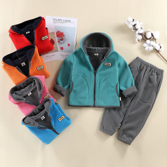 Children's Medium Large Boys Coat Trousers Outer Wear Thick Spring Hoodie Children's Suit