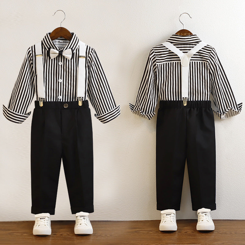 Children's Striped Shirt British Fashion Boy's Overalls Performance Children's Suit