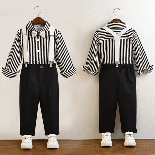 Children's Striped Shirt British Fashion Boy's Overalls Performance Children's Suit