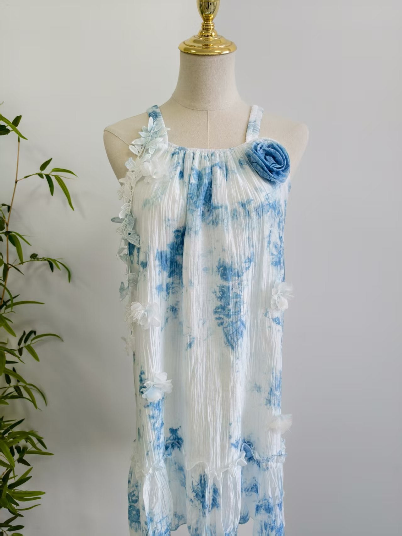 Children's Yunnan Dali Clothing Blue White Suspender Children's Dress