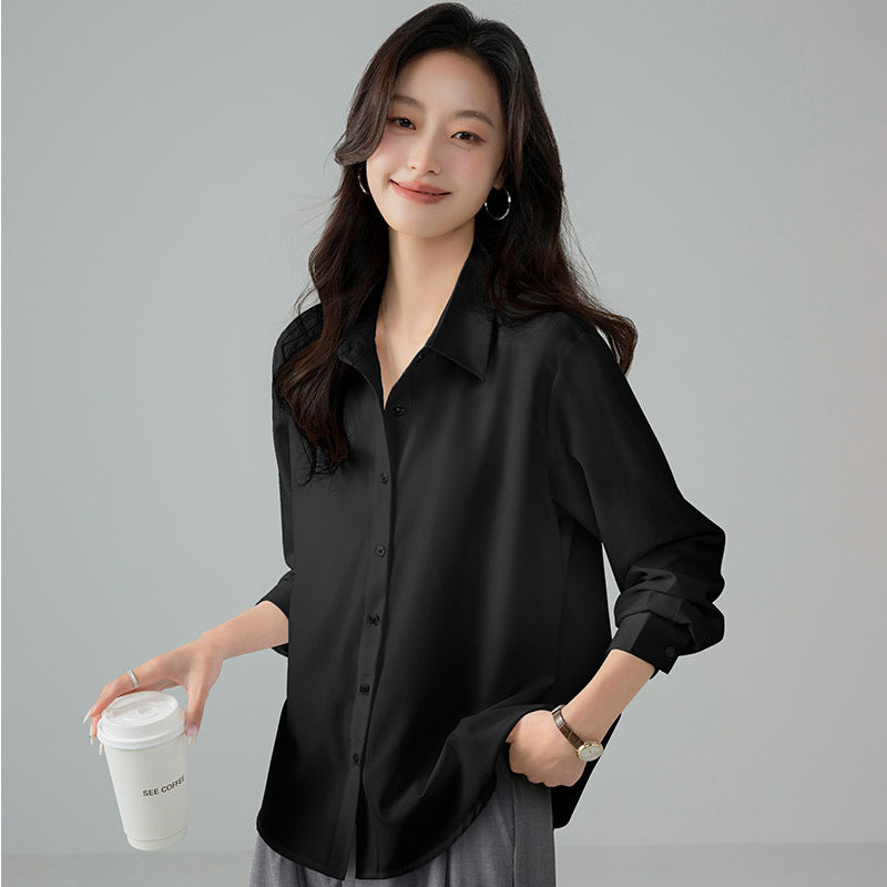 Blue Ghost Cotton Long-sleeved French Shirt Tops