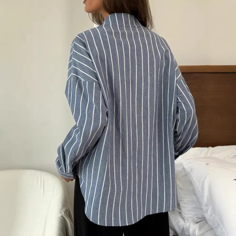 Women's Stripes Shirt Outerwear Design Sense Long Cardigans