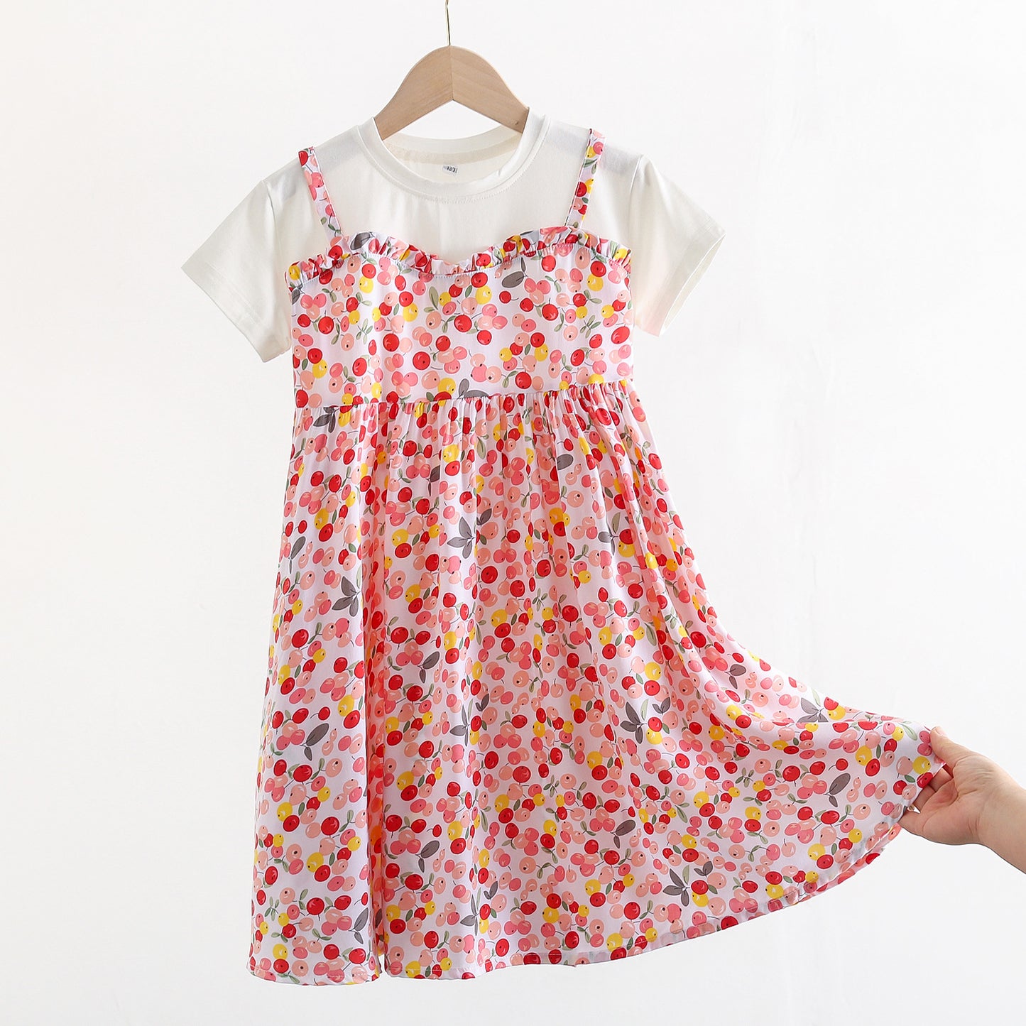 Children's Large Cotton Silk Short Sleeve Fake Two Pieces Artificial Summer Children's Dress