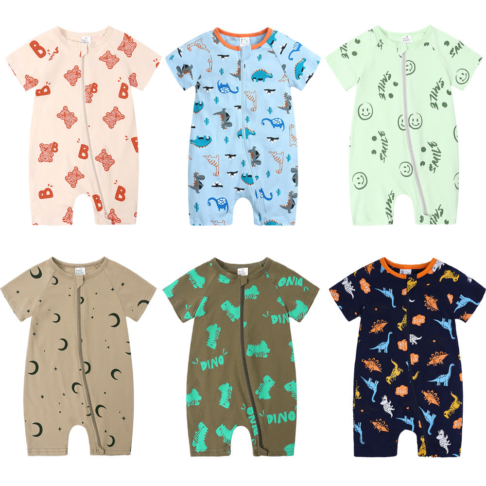 Summer Short Sleeved Romper Born Printed Double Zipper Jumpsuit Jumpsuit, Climbing Suit