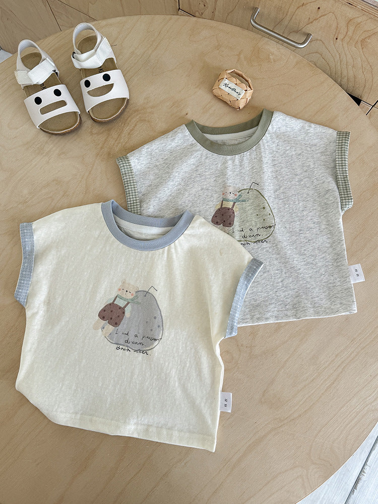 Cartoon Printed Sleeveless Summer Boy Korean Style Children's T-shirt
