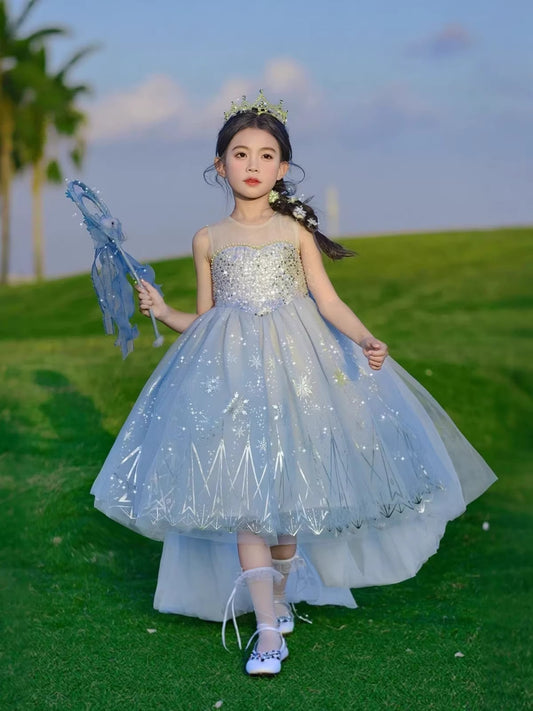 Children's Frozen Princess Sleeveless With Tail Tulle Skirt Birthday Children's Dress