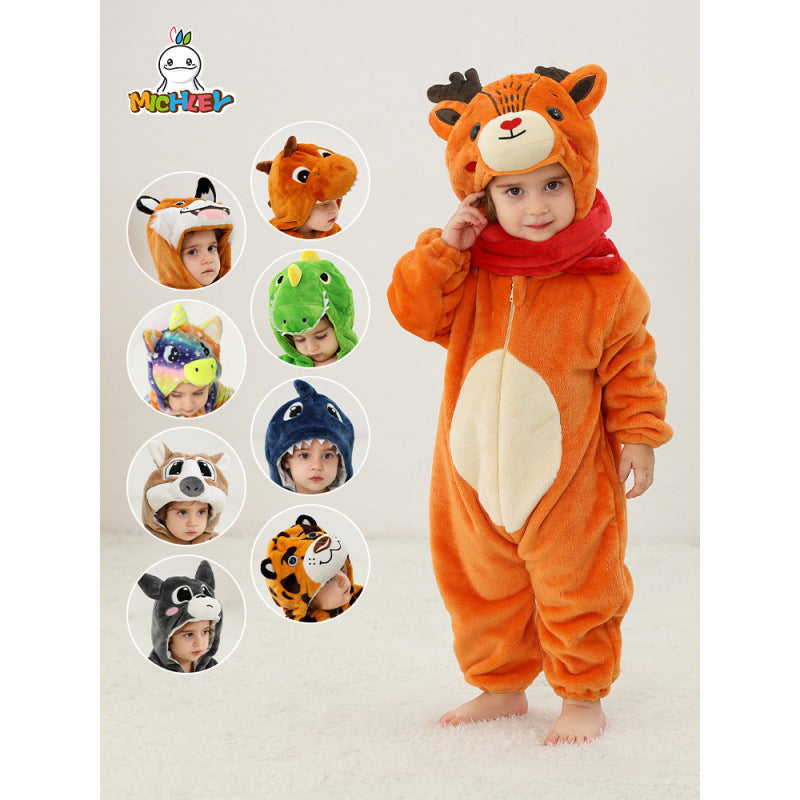 Children's Flannel Romper Pajamas Class Animal Jumpsuit Jumpsuit, Climbing Suit