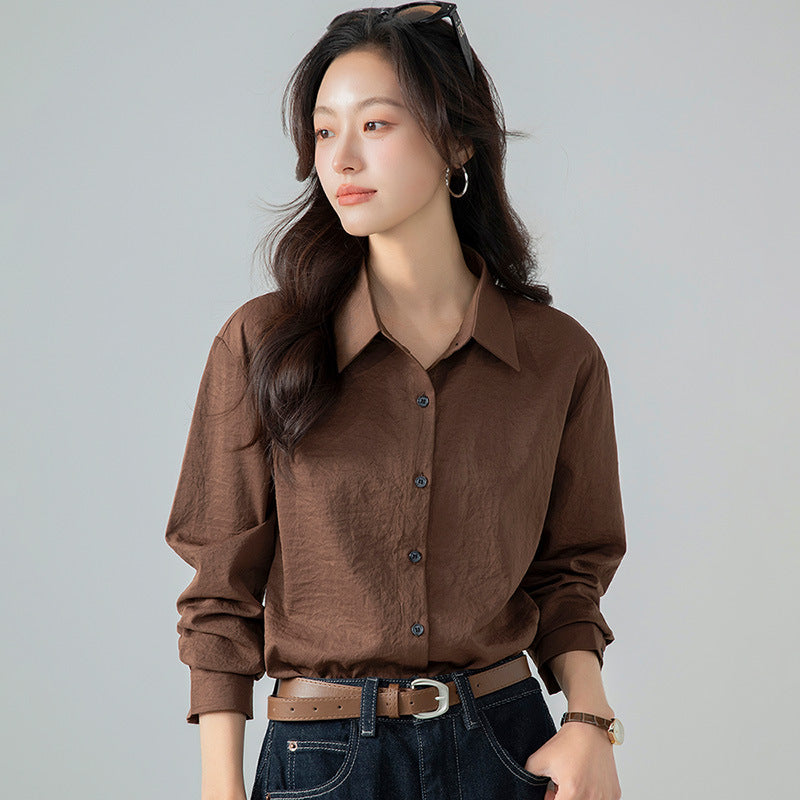 Women's Loose Long-sleeved Shirt Solid Color Spring Blouse