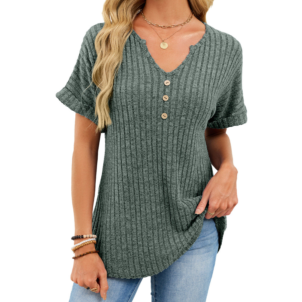 Solid Color Button Loose Sunken Stripe Shorts