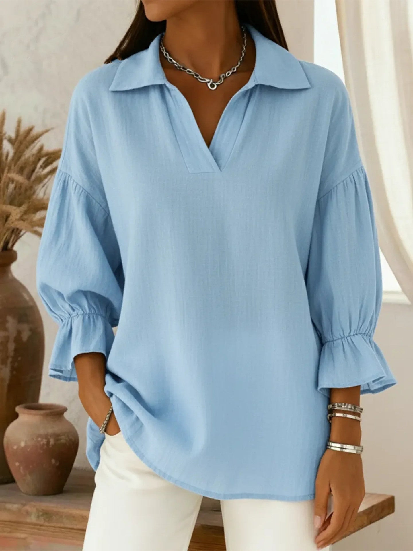 Women's Solid Color Casual Loose Stylish Long Blouse