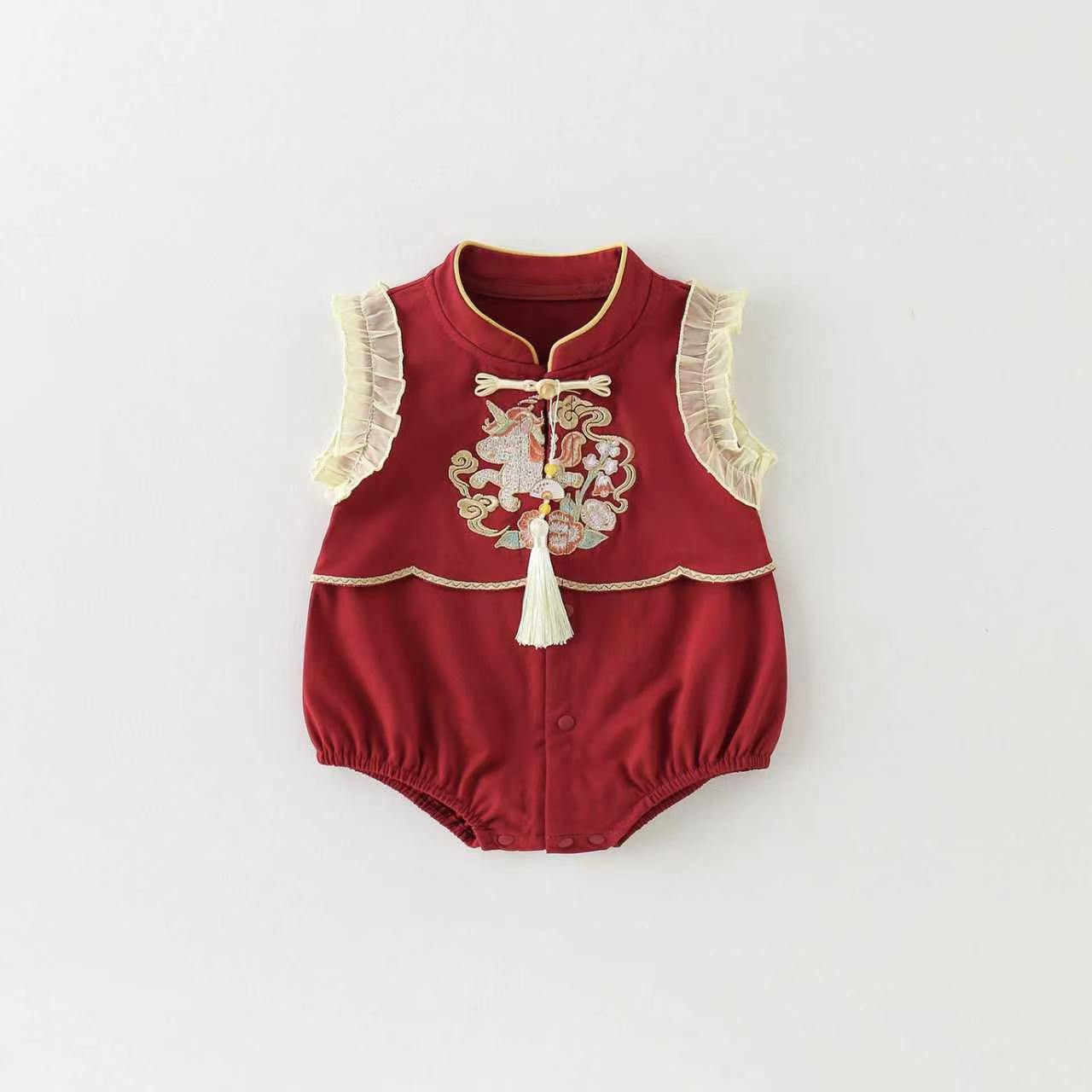 Red One Year Old Dress Romper Style Summer Born Clothes Jumpsuit, Climbing Suit