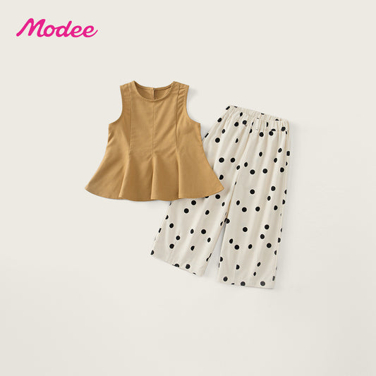 Style Brown Sleeveless Top Wide Leg Pants Children's Suit