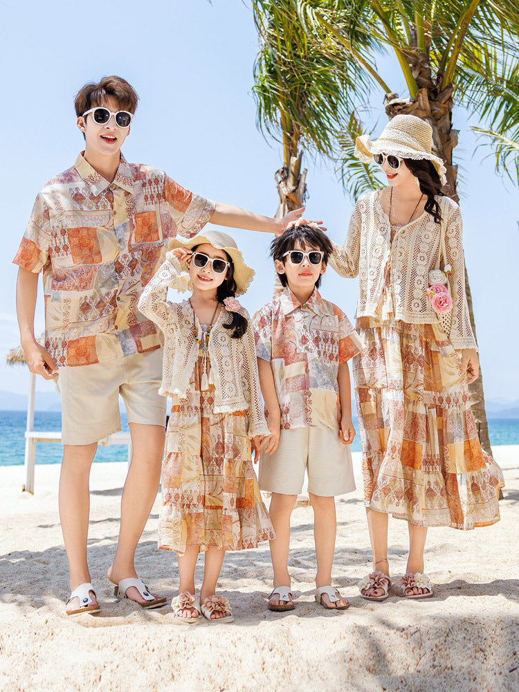 Wear Yunnan Grassland Travel Family Of Four Ethnic Style Seaside Parent-child Outfit