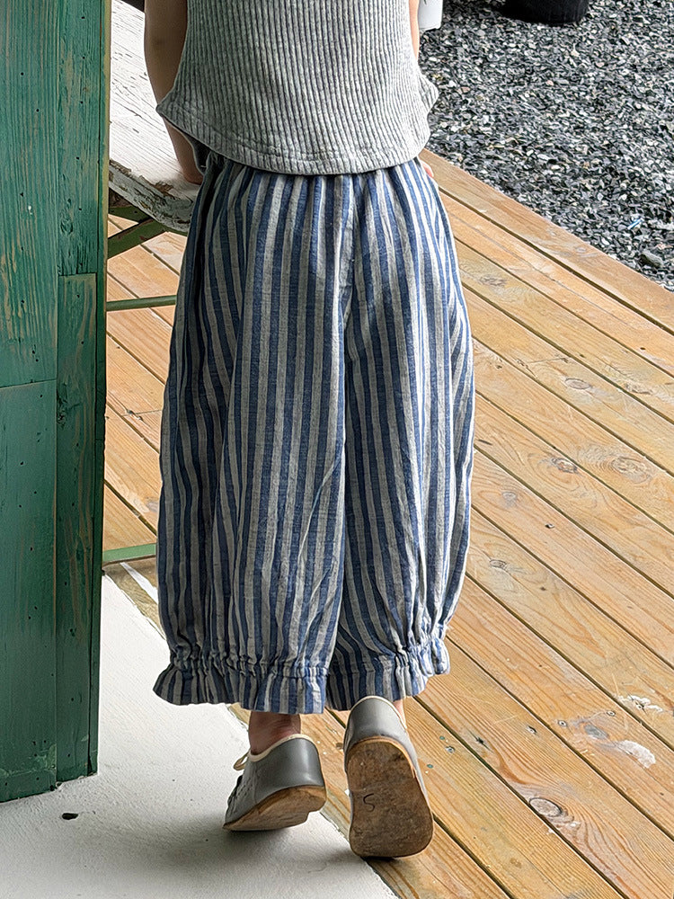 Children's Korean Style Boys Comfortable Breathable Cotton Yarn Striped Anti Children's Pants