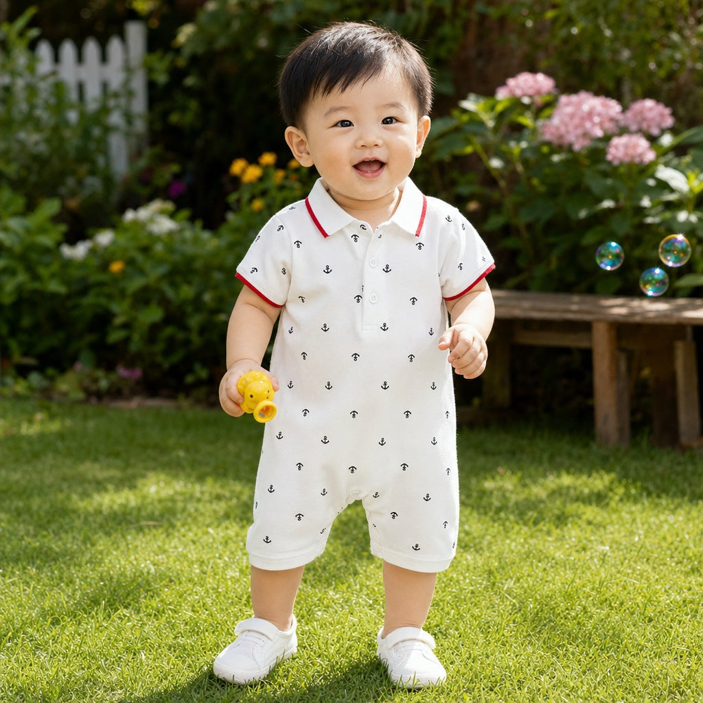 Children's Clothing Clothes Summer Boy Handsome Collar Sea Jumpsuit, Climbing Suit