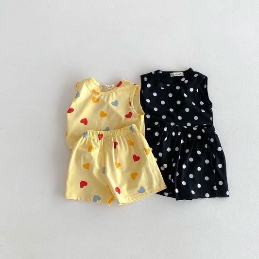 Cotton Love Dotted Prints Vest Shorts Children's Suit