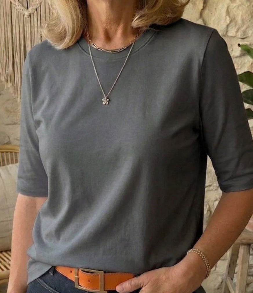 Women's Casual Round Neck Shoulder Half Sleeve Women's T-shirt