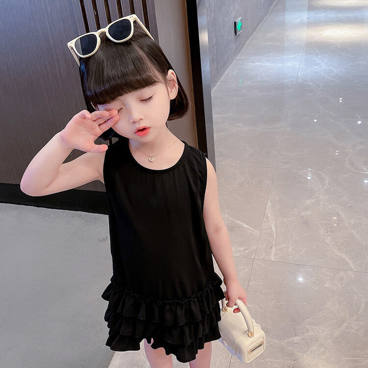 Black Summer Hepburn Style Vest Kindergarten Cake Children's Dress