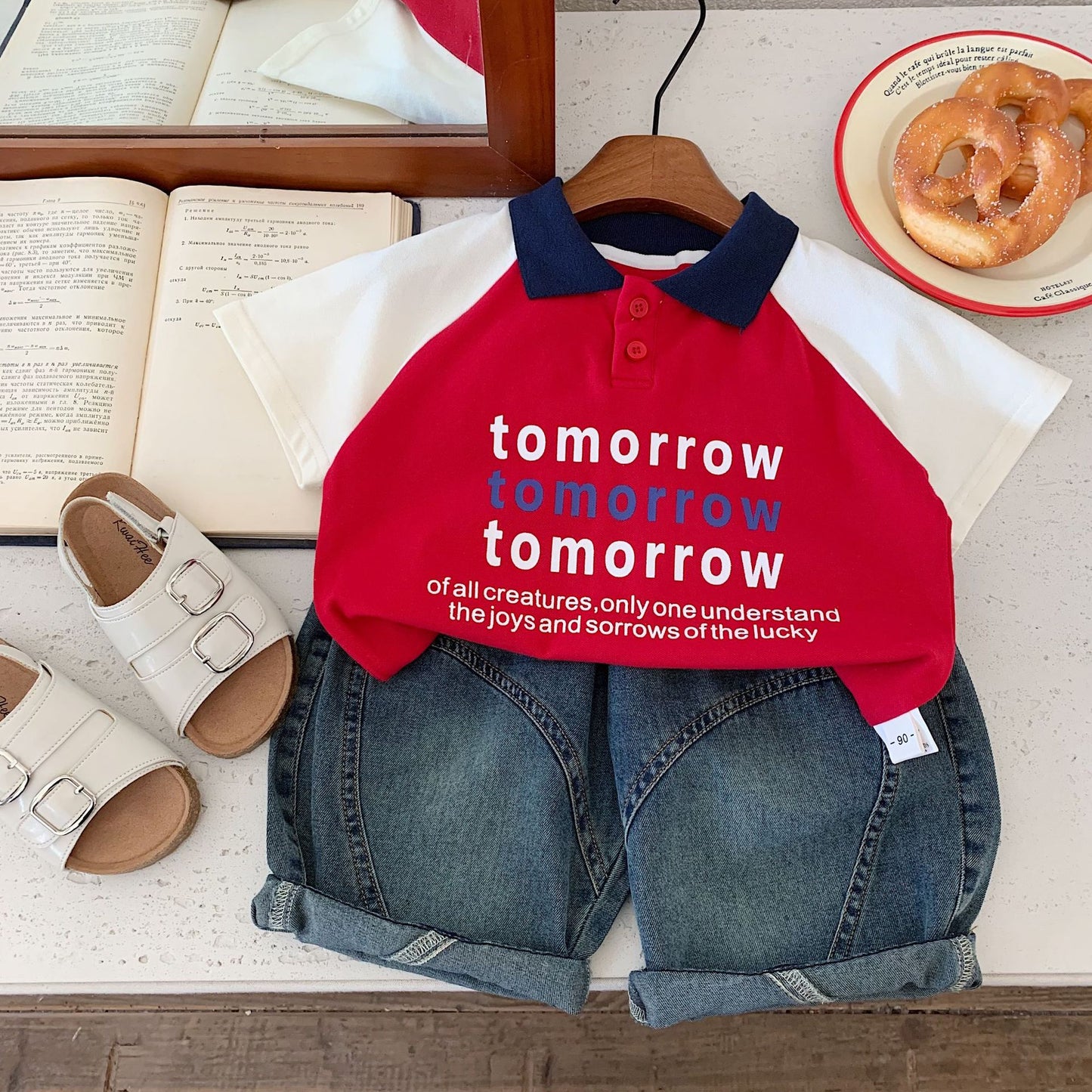 Children's Western Style Color Matching Shirt Versatile Children's T-shirt