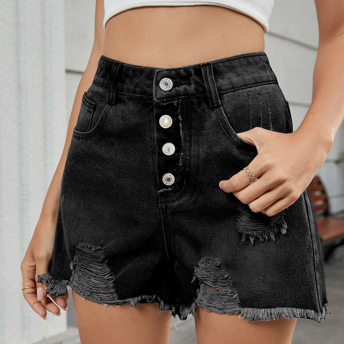 Women's Summer Slimming One Breasted Denim With Hole Women's Jeans