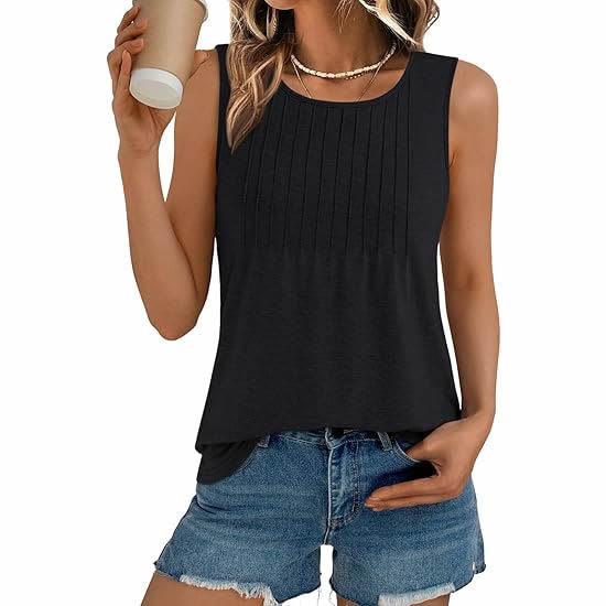 Women's Round Neck Striped Loose Sleeveless Solid Color Women's T-shirt