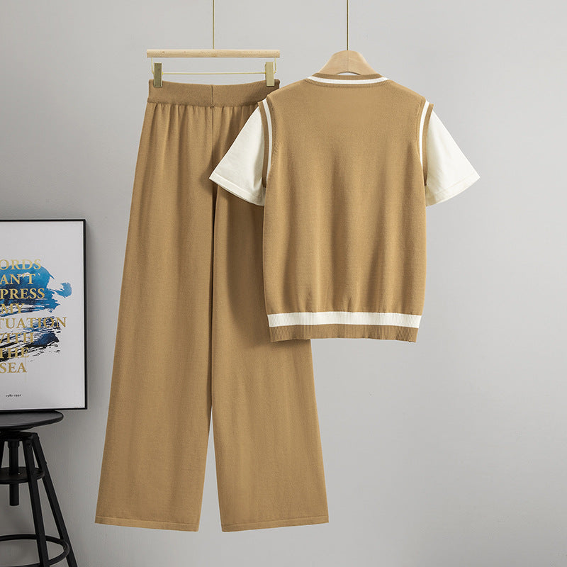 Women's Short-sleeved Summer Loose Comfortable Fake Two-piece Fashion Casual Suit