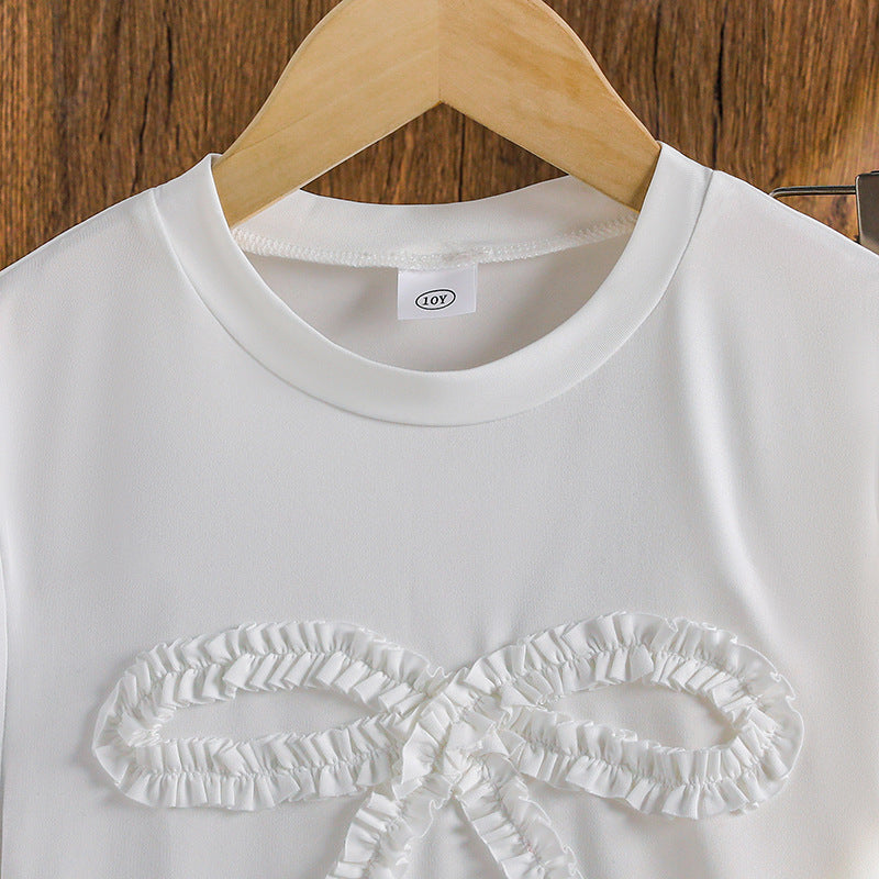 Bow Short-sleeved Shirt Bohemian Style Tiered Children's Suit