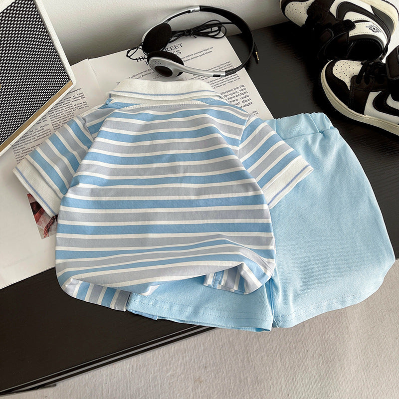 Children's Clothing Style Boy's Short Sleeve Striped Children's Suit