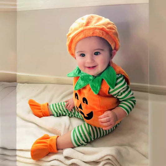 Children's Halloween Cute Round Neck Sleeveless Pumpkin Triangle Rompers Jumpsuit, Climbing Suit