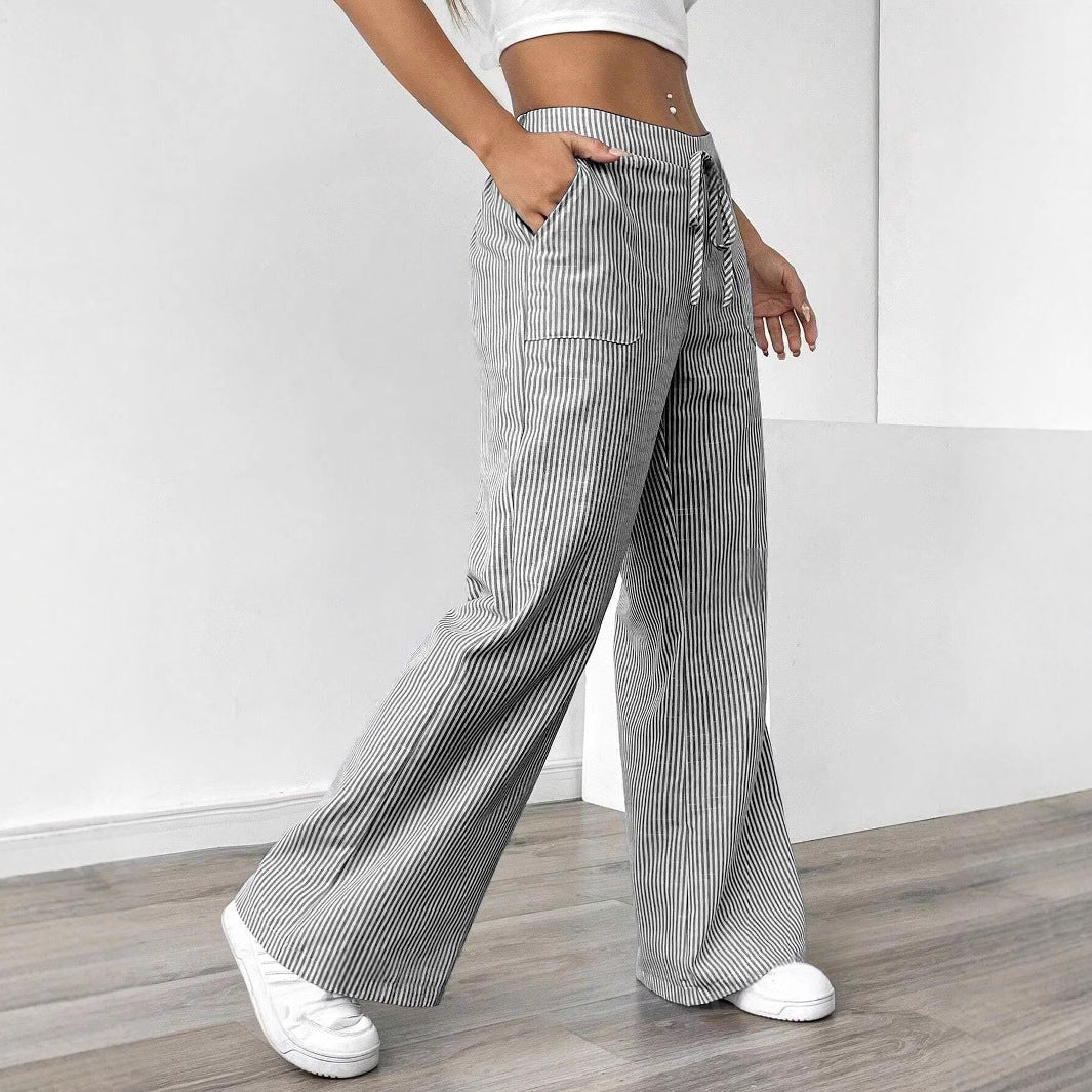 Women's Spring Striped Fashion Loose Trousers Wide Casual Pants