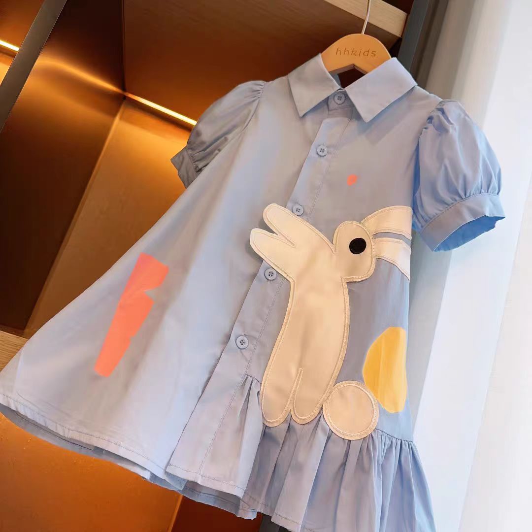 Korean Style Western Bubble Sleeve Cotton Shirt Cartoon Children's Dress