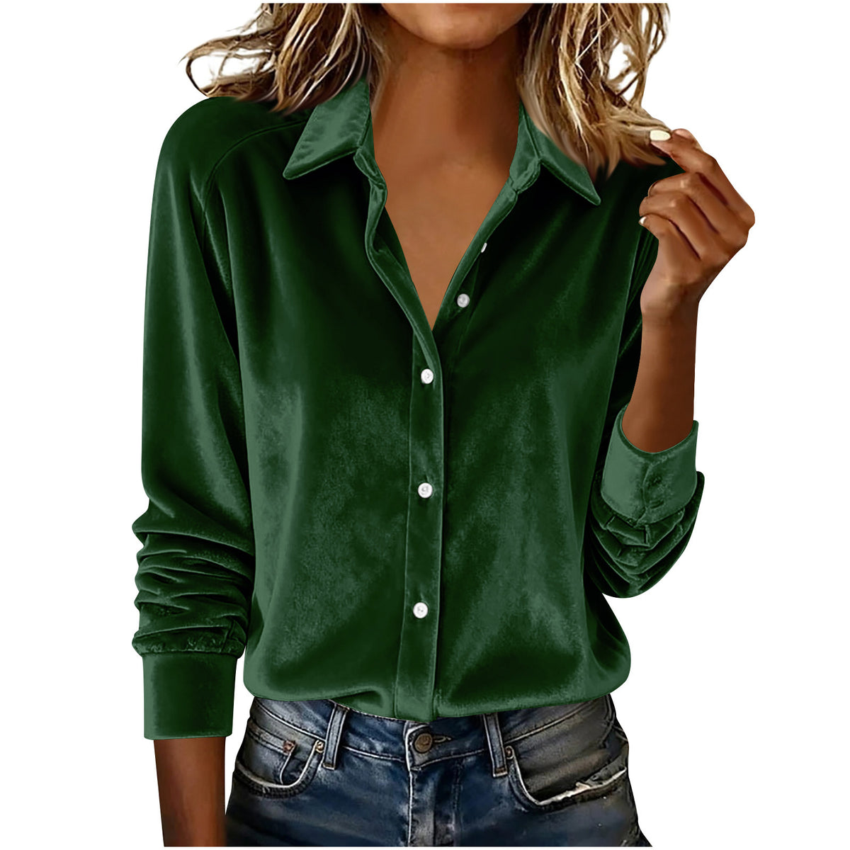Spring Simple Solid Color Polo Collar Blouse