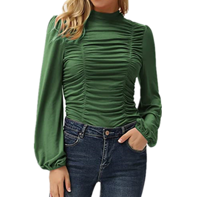 Women's Solid Color Long Sleeve Lantern Turtleneck Clothing