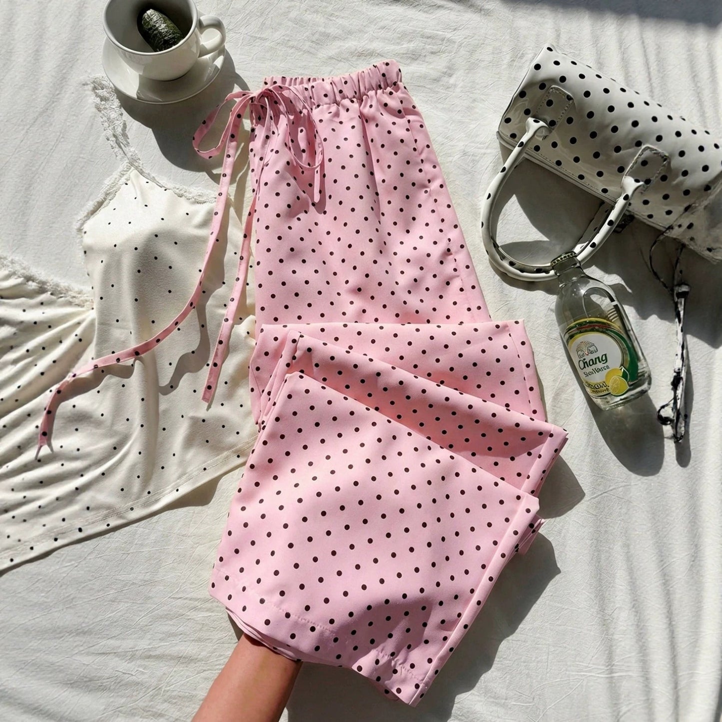 Fashion Slimming Straight Draping Thin Polka Casual Pants