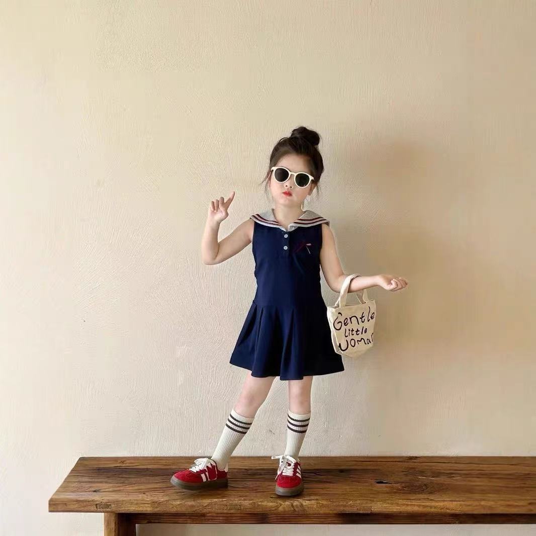 Children's Korean Style Clothing Preppy Summer Fashionable Blue Vest For Children's Dress
