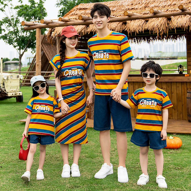 Suit Pattern Family Short Sleeve Dress Parent-child Outfit