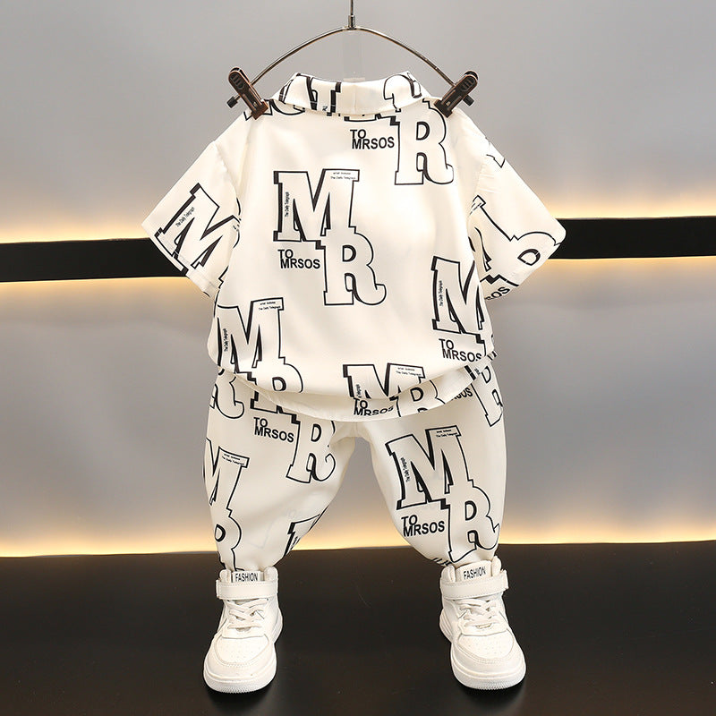 Children's Boy's Summer Blouse Pu Foreign Style Short-sleeved Trousers Clothing Children's Suit