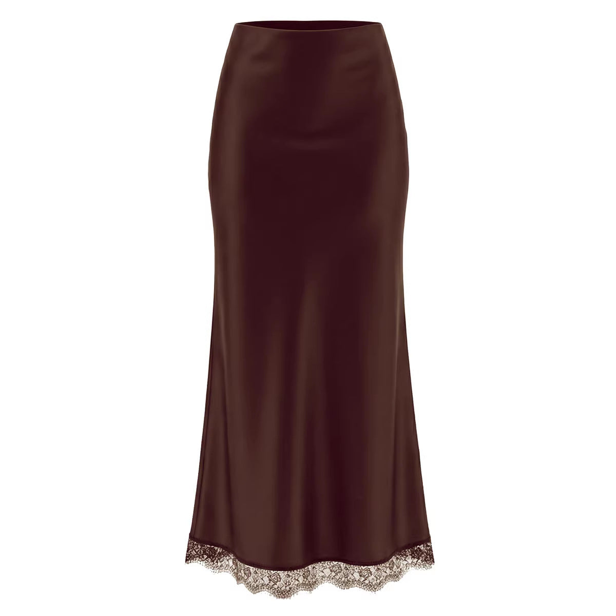 Lace Satin High Waist Elastic A- Skirts