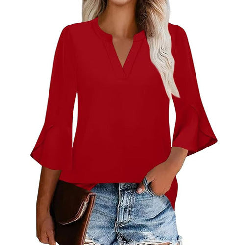 Women's Shirt Petal Sleeve Fashion Printed Loose Blouse