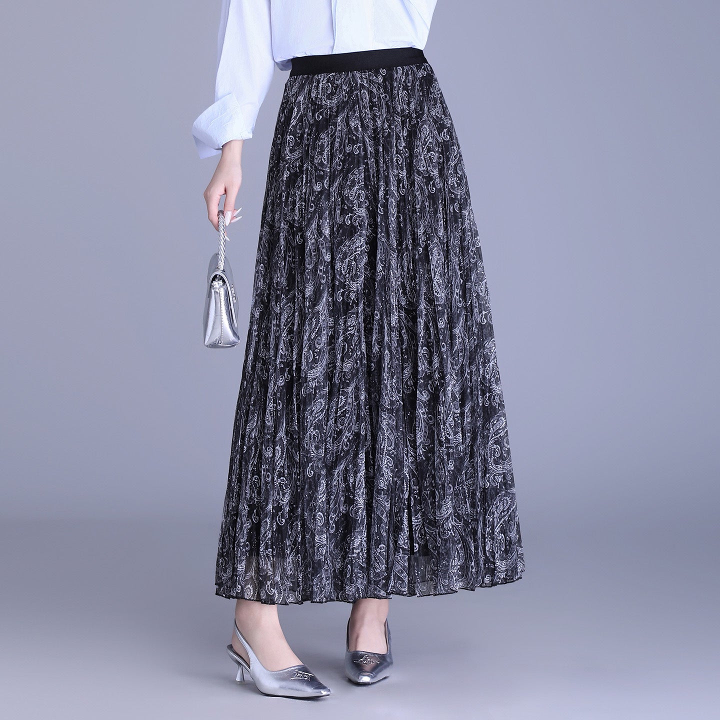 Women's Floral Mesh Long Dress Two-sided Wear Slimming A- Skirt