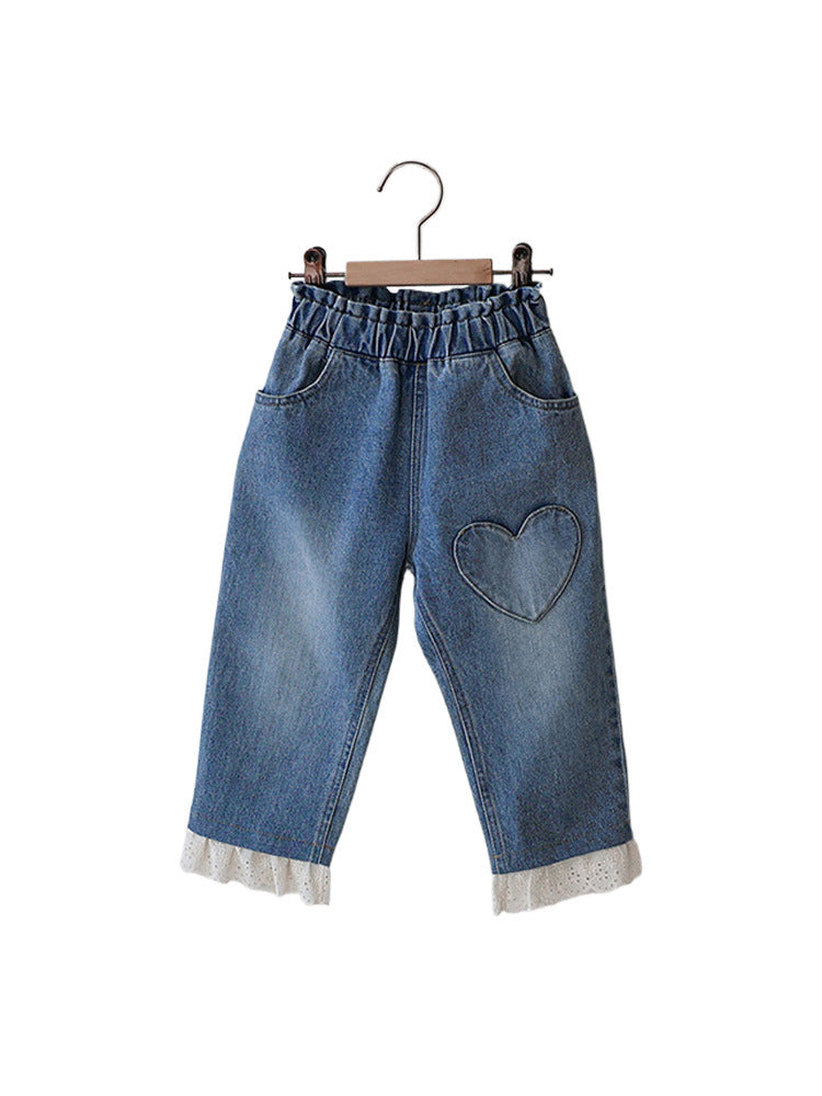 Shan Sweet Elastic Waist Lace Edge Soft Children's Pants
