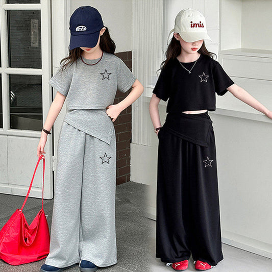 Children's Summer Fashion Short-sleeved Trousers Black Gray Children's Suit