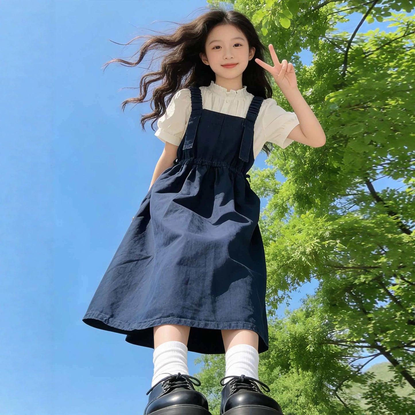 Style Skirt Summer Wear Green Less Western Fashion Suspender Two-piece Children's Suit
