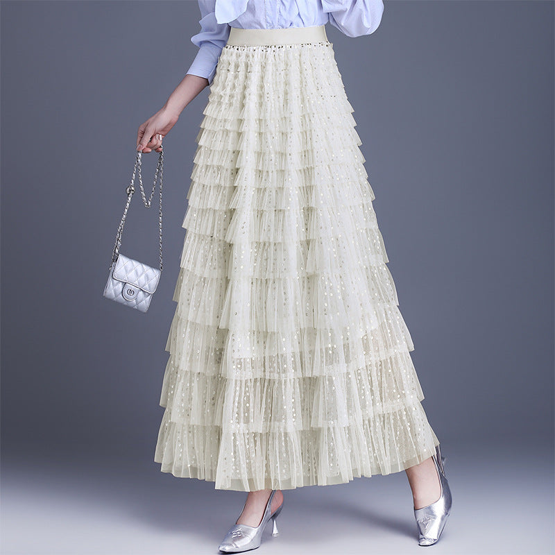 Women's Tulle Layers Cake Dress Pettiskirt Sequined Skirts