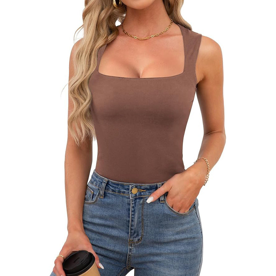 Women's Fashion Wear Solid Color Slim Fit Square Small Vest/suspenders/tube Top