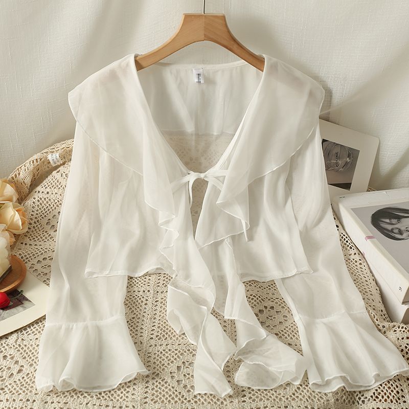 Women's Wear Braces Long Sleeve Outer Air Lace Shirt, Chiffon Shirt